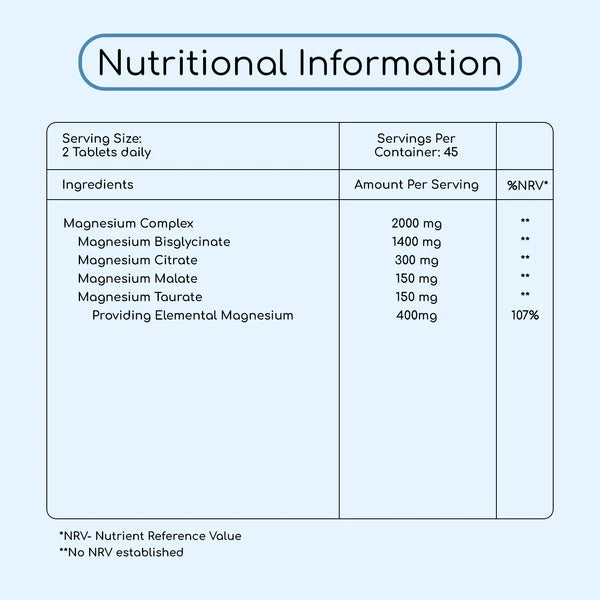 Magnesium Glycinate Complex - 90 Vegan Tablets